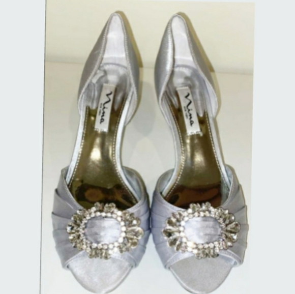 Nina Charisa Silver Satin Shoes - Picture 5 of 7